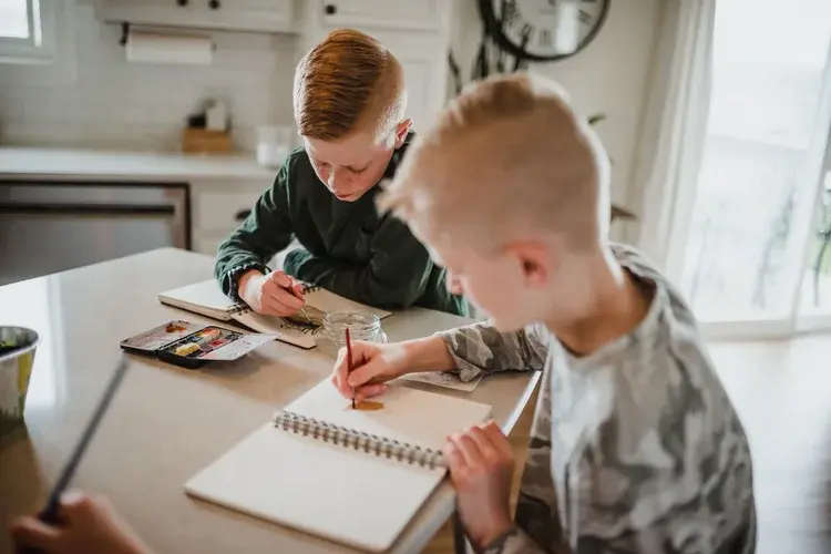 Kids painting with watercolors